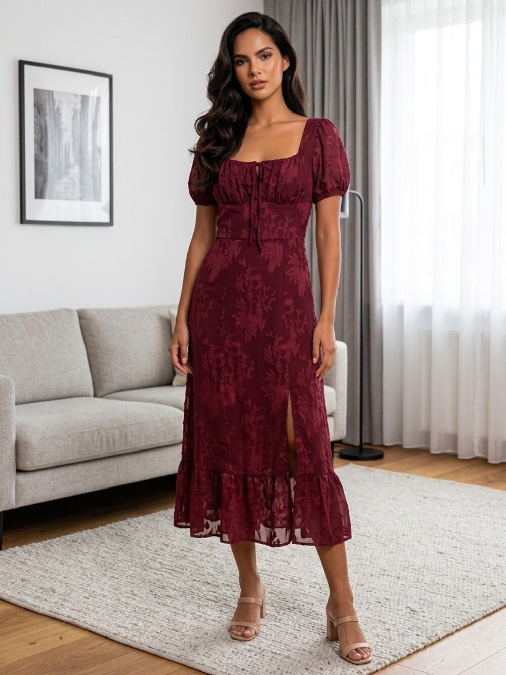 NWY BCX Deep Red Floral Midi Dress